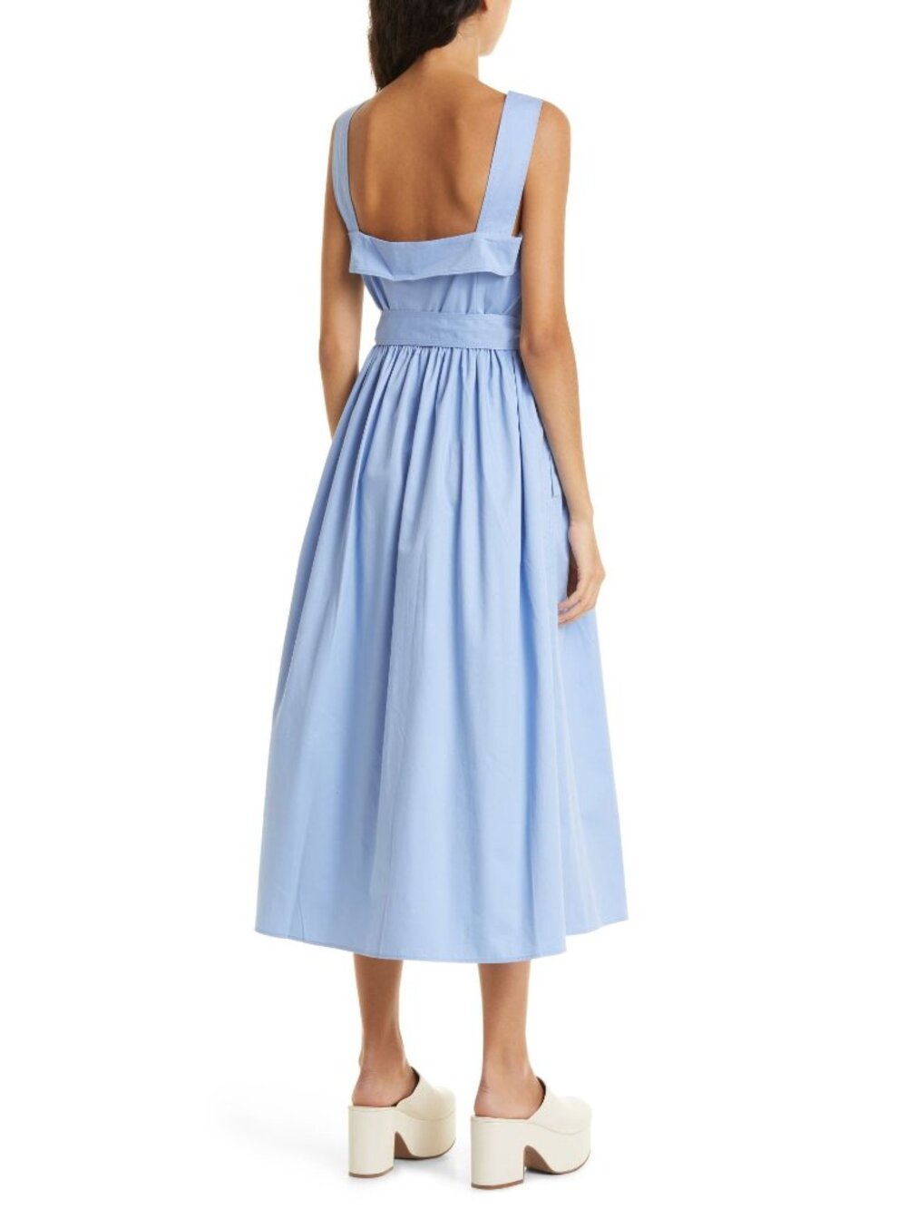 🆕 STINE GOYA Stina Belted Midi Dress Rhinestone Buttons Cotton Blue Medium - Picture 2 of 11
